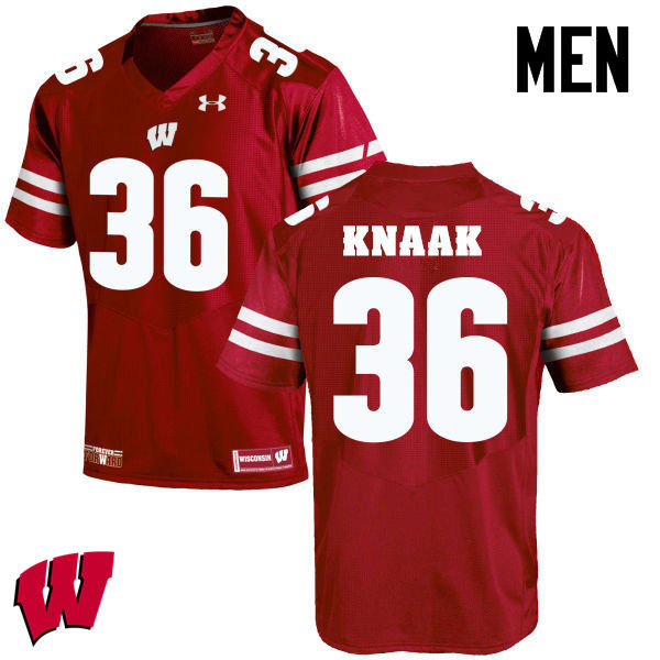 Wisconsin Badgers Men's #36 Kobe Knaak NCAA Under Armour Authentic Red College Stitched Football Jersey MB40W86SX